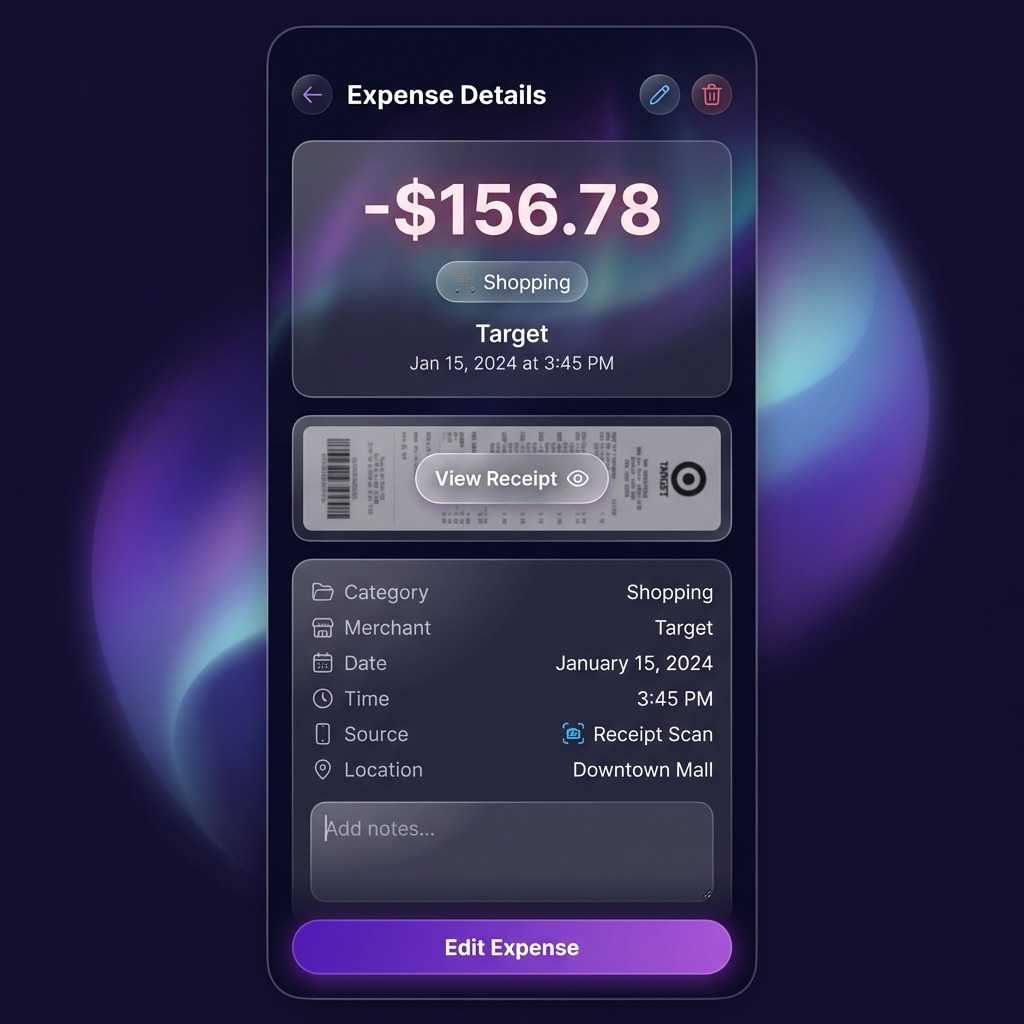 AuraSpend Intelligent Receipt Scanner Mockup