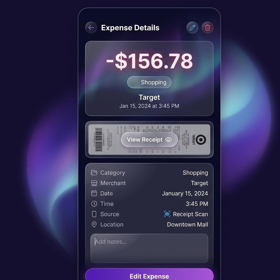 AuraSpend Intelligent Receipt Scanner Mockup